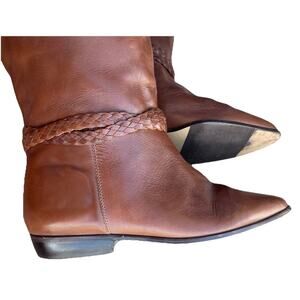 VTG Brown Leather Boots Scruples Knee High Boots Cognac Braided Straps 7.5 B